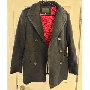 Banana Republic Men's Wool Peacoat (Black w/ Red Trim, Size S)